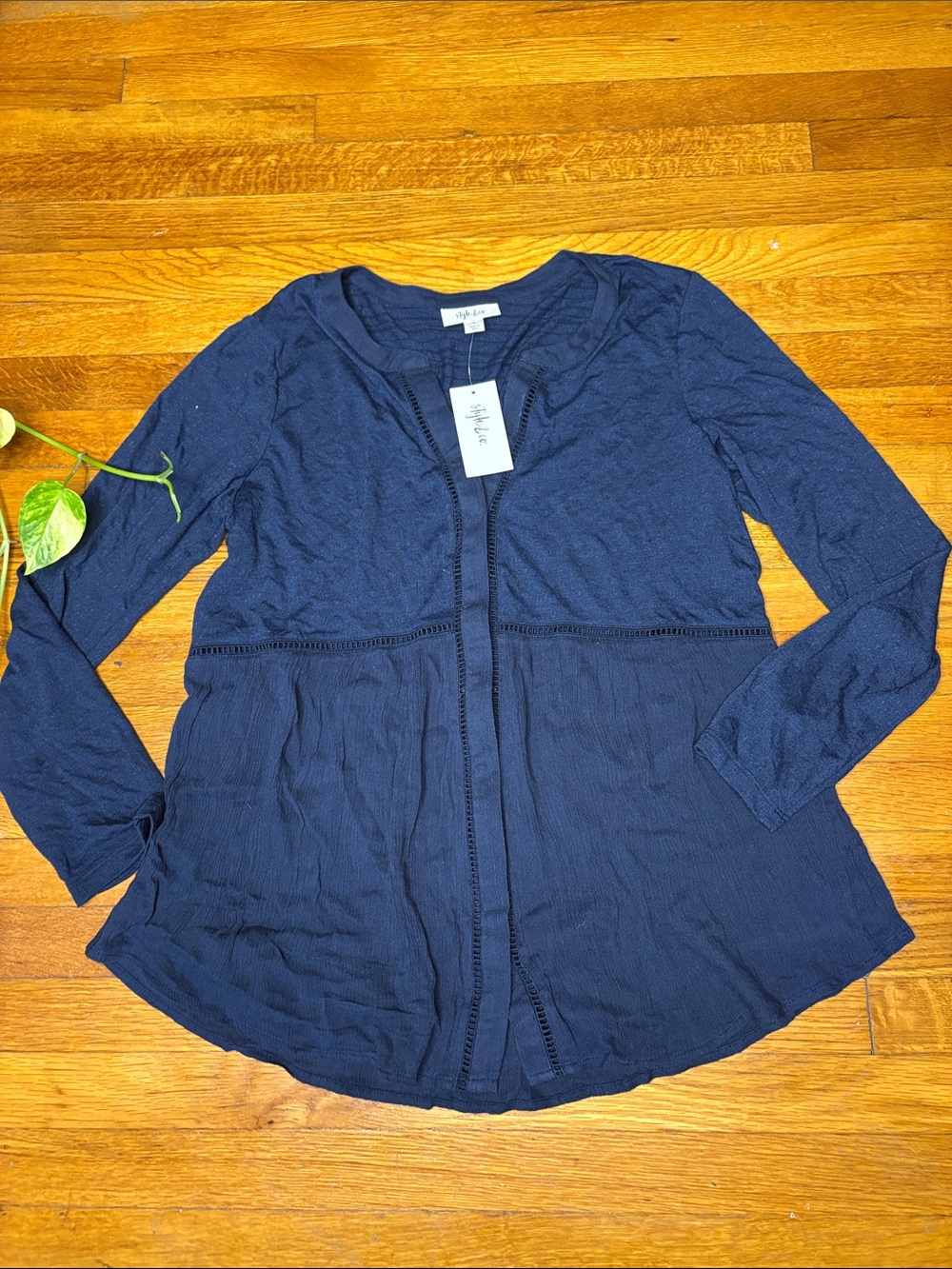 Style & Co. Navy Long-Sleeve Peplum Tunic Top